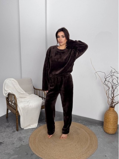 Домашній жiночий костюм з махри коричневого кольору  36070