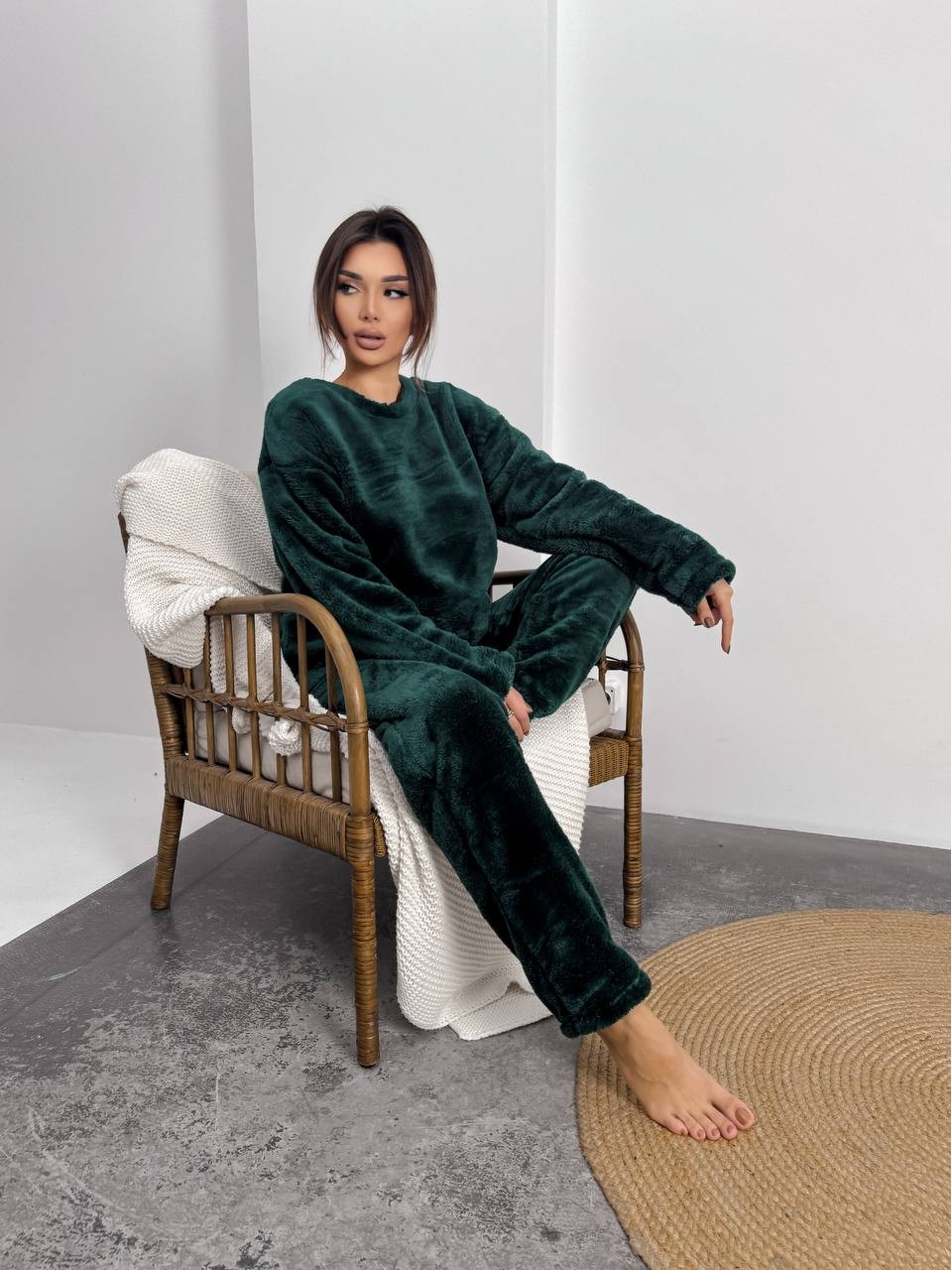 Домашній жiночий костюм з махри зеленого кольору  36073