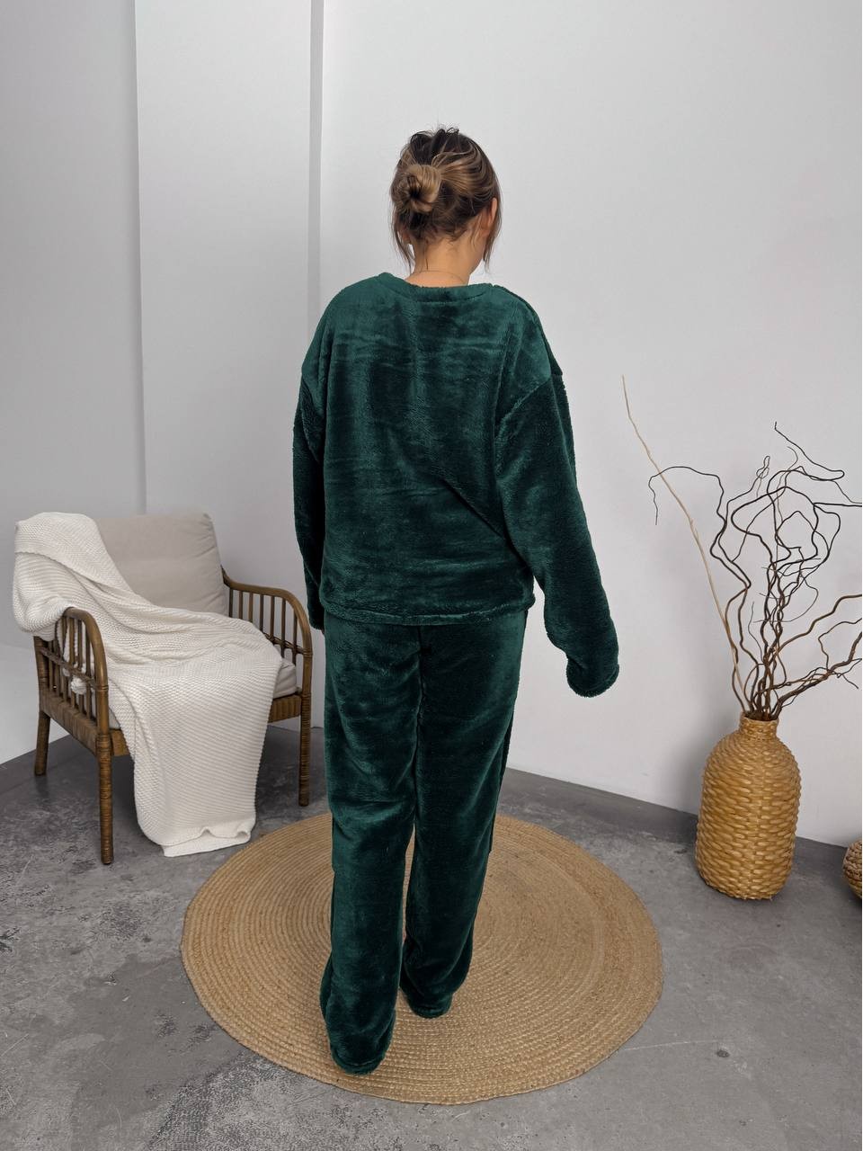 Домашній жiночий костюм з махри зеленого кольору  36073