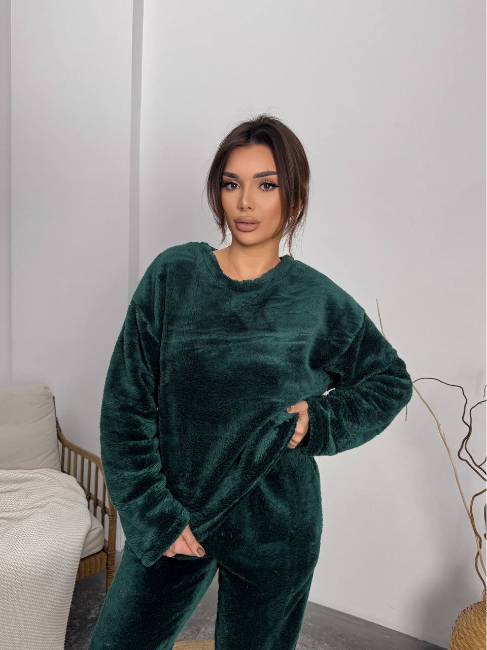 Домашній жiночий костюм з махри зеленого кольору  36073