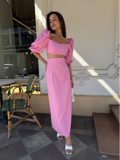 Довга лляна сукня рожевого кольору 33777