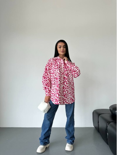 Джинсова жіноча сорочка стиля зебри малинового кольору 34285