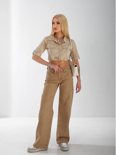 Джинси Stanley Wide leg жіночі бежевого кольору 33060