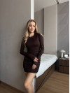 Эластичное платье мини на затяжках коричневого цвета 35492