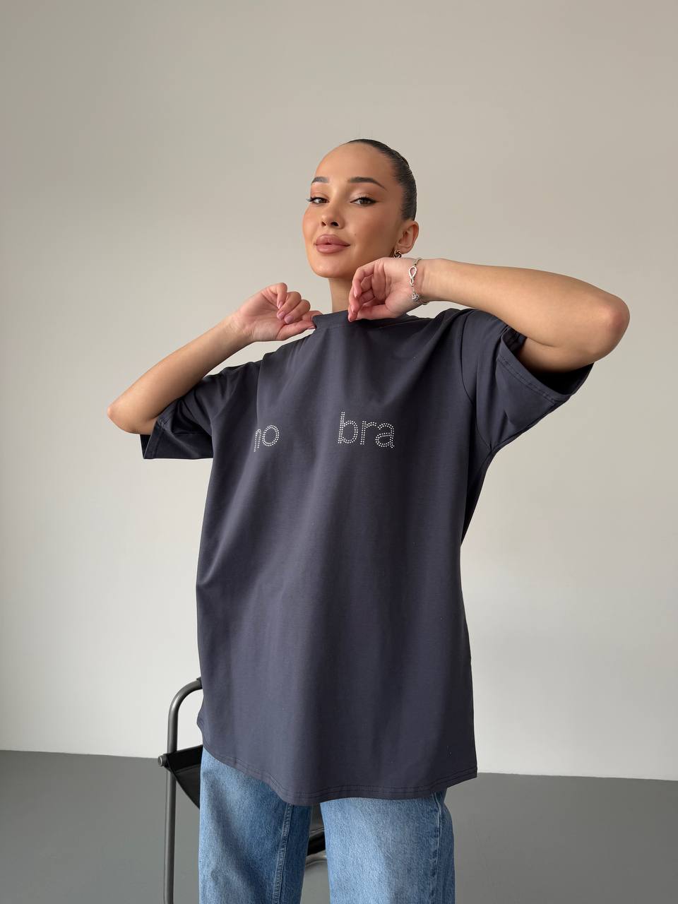 Бавовняна базова футболка графiтового кольору 31783