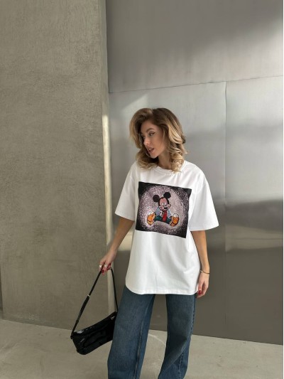 Бавовняна футболка з принтом білого кольору 28851