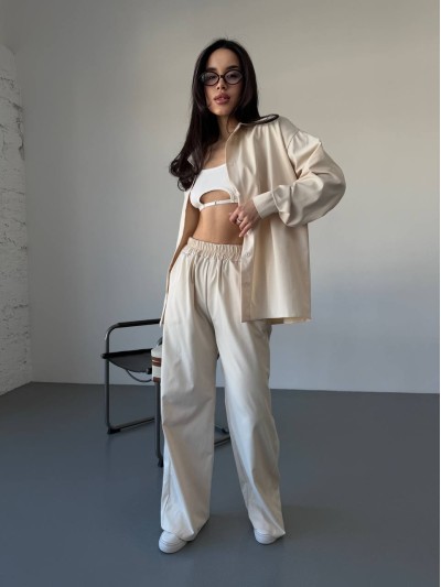 Бавовняний прогулянковий костюм бежевого кольору 31467