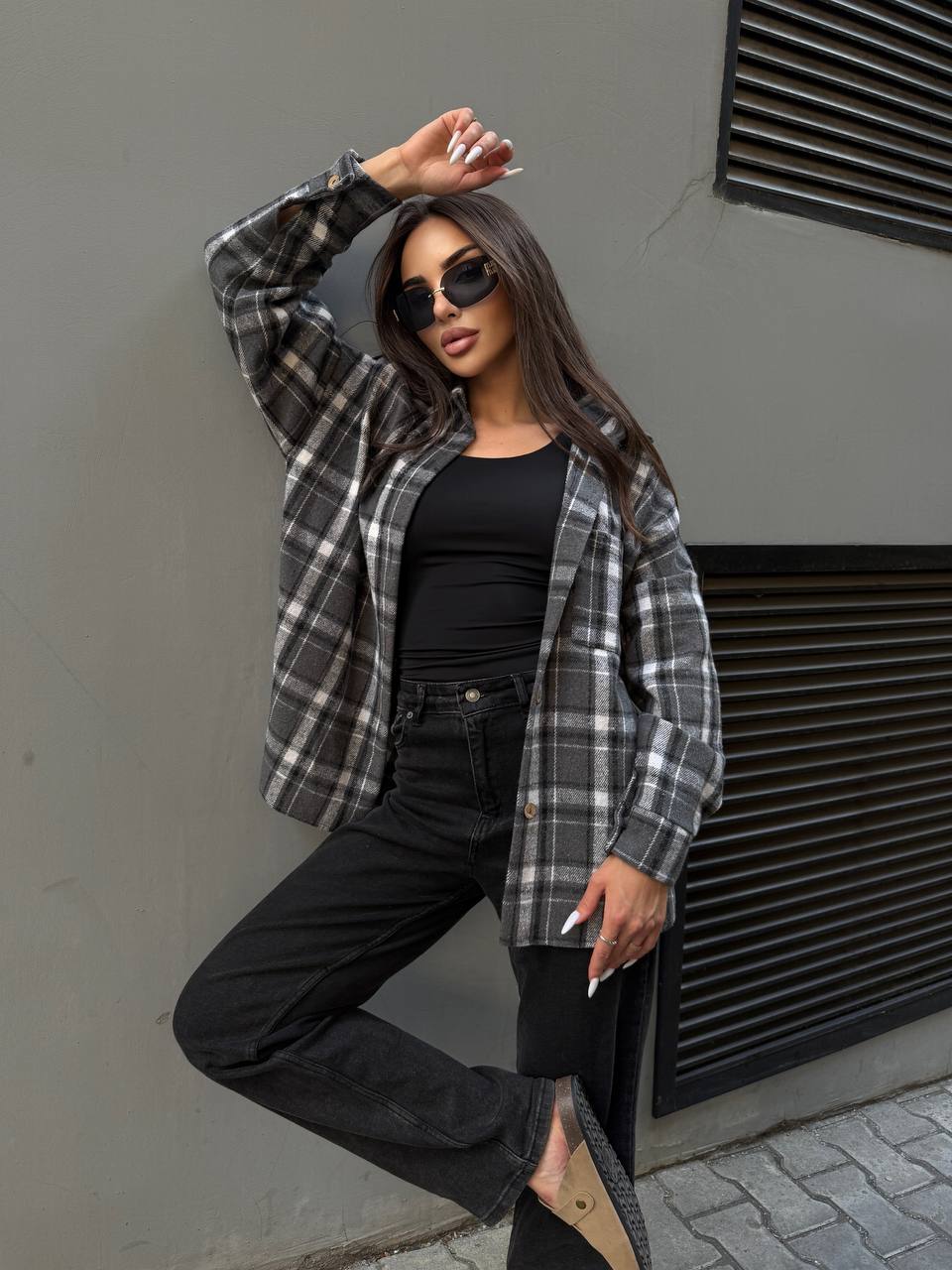 Кашемiрова жіноча сорочка графiтового кольору 34643