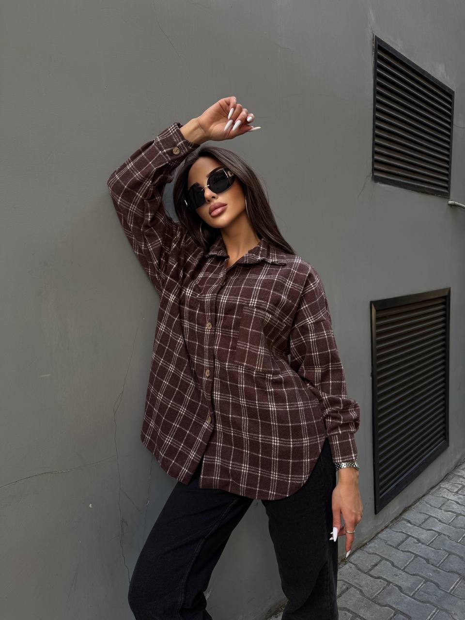 Кашемiрова жіноча сорочка коричневого кольору 34644