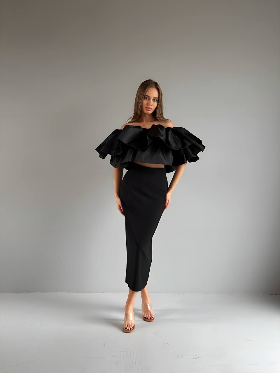 Классическая юбка-карандаш миди черного цвета 33981