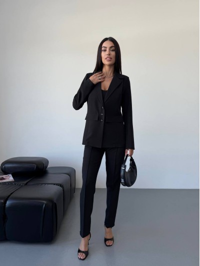 Класичний жiночий костюм тройка з топом чорного кольору 34246