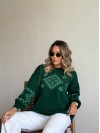 Класичний жіночий светр із етнічним візерунком зеленого кольору 34183