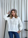 Класичний жіночий светр з ажурним плетiнням молочного кольору 34176