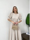 Класична сукня міді на ґудзиках бежевого кольору 31914