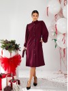 Класична сукня міді на гудзиках бордового кольору 30339