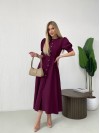 Класична сукня міді на ґудзиках бордового кольору 31913