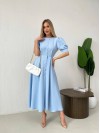 Класична сукня міді на ґудзиках блакитного кольору 31912