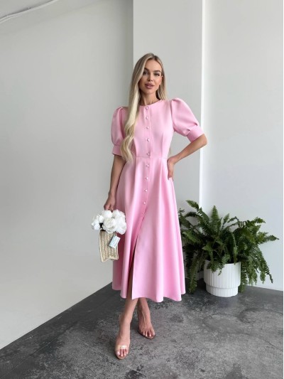 Класична сукня міді на ґудзиках рожевого кольору 33522