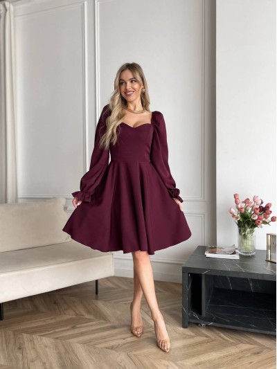 Классическое платье мини бордового цвета 30904