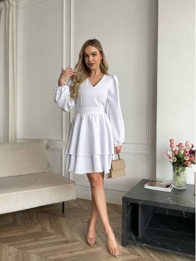Классическое платье мини с двойной юбкой белого цвета 31039