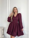 Класична сукня міні з подвійною спідницею бордового кольору 31044