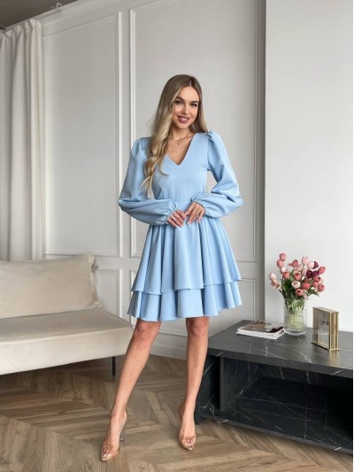 Классическое платье мини с двойной юбкой голубого цвета 31040