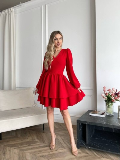 Классическое платье мини с двойной юбкой красного цвета 31042