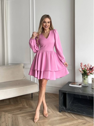 Классическое платье мини с двойной юбкой розового цвета 31038