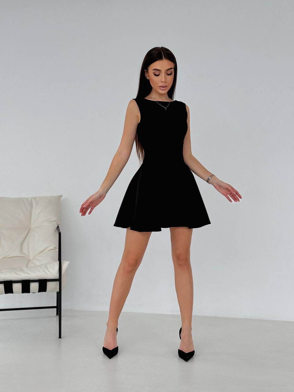 Коктельное платье клеш черного цвета 32732