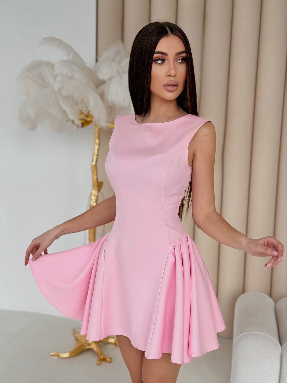 Коктельное платье клеш розового цвета 32730