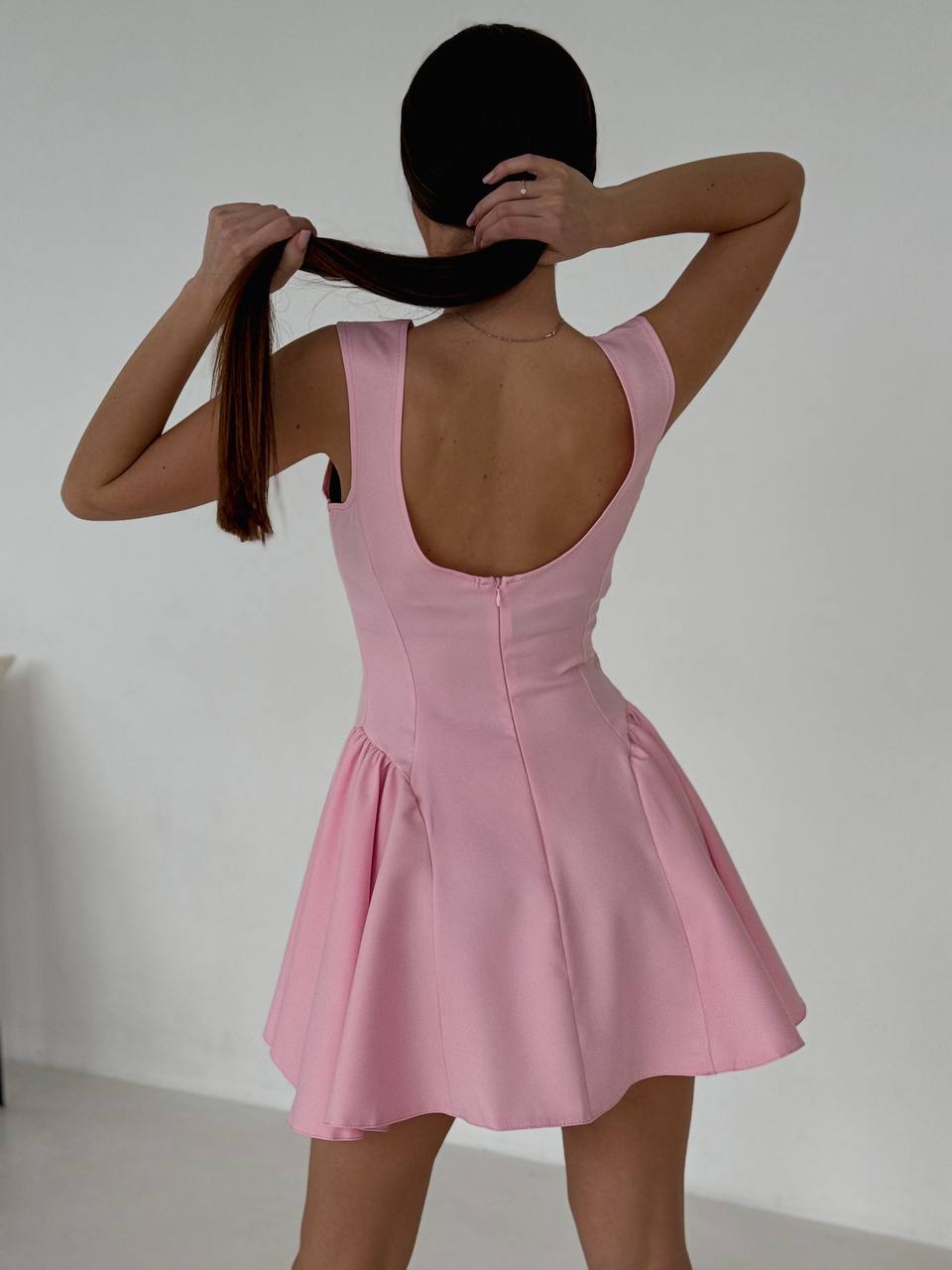 Коктельное платье клеш розового цвета 32730