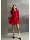 Комбінована сукня міні з пишною спідницею червоного кольору 32955
