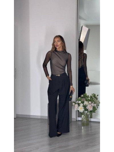 Комбинированный женский боди из сетки+трикотаж черного цвета 31181