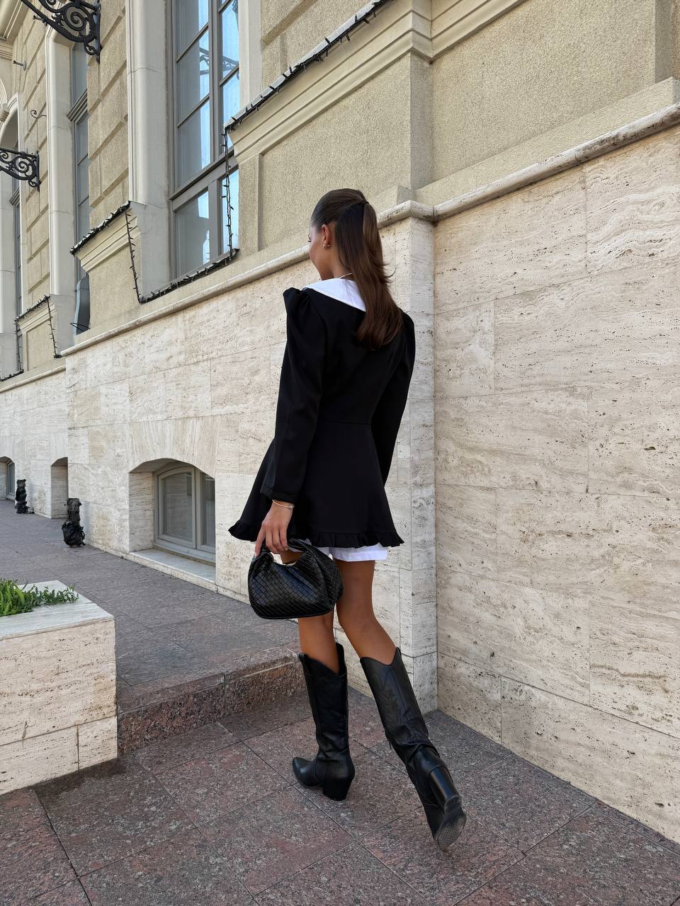 Комбинированное платье мини+шорты черного цвета 34001