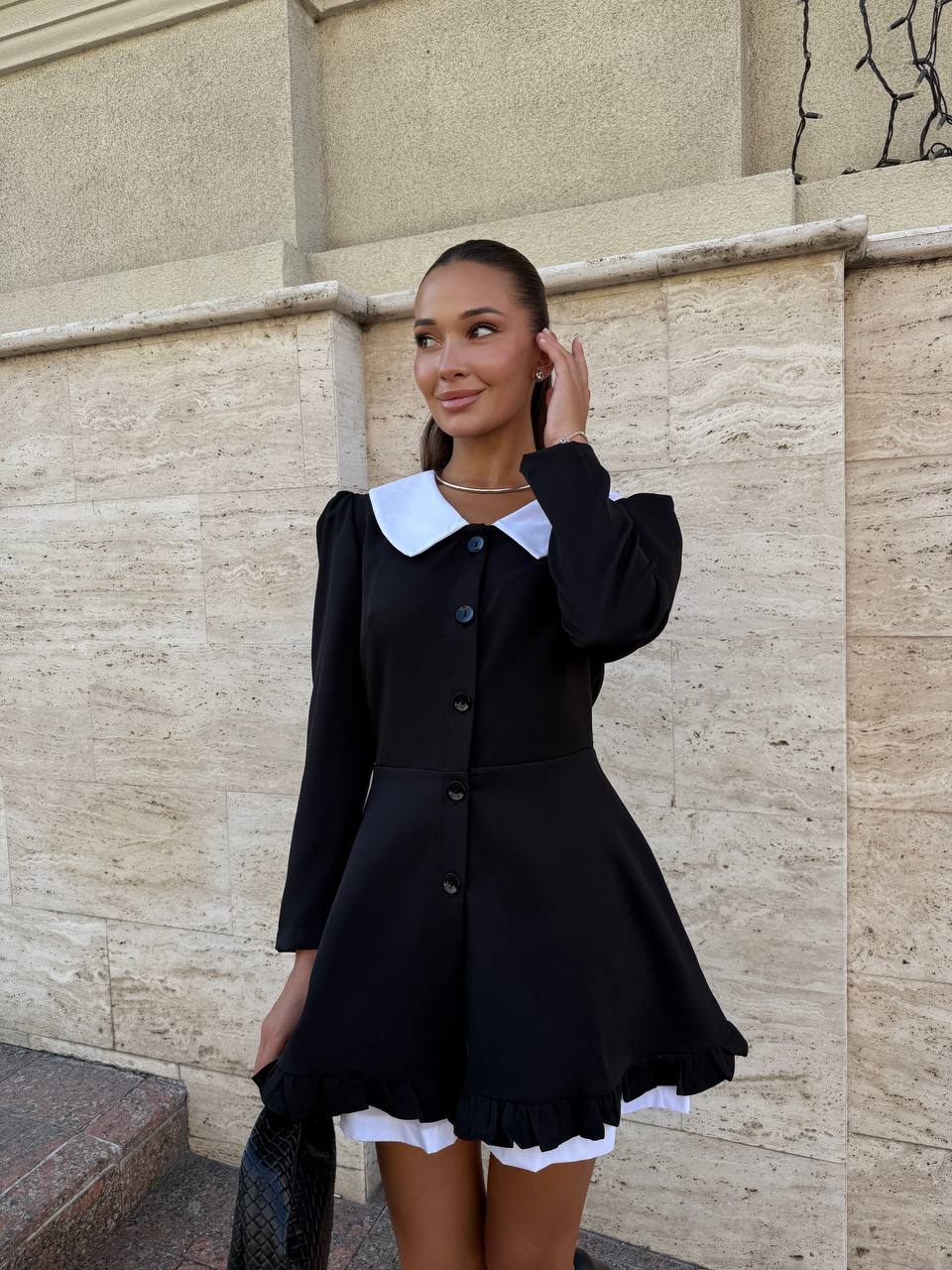 Комбинированное платье мини+шорты черного цвета 34001