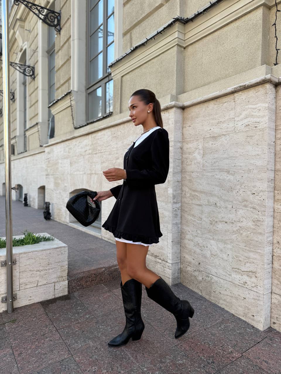 Комбинированное платье мини+шорты черного цвета 34001