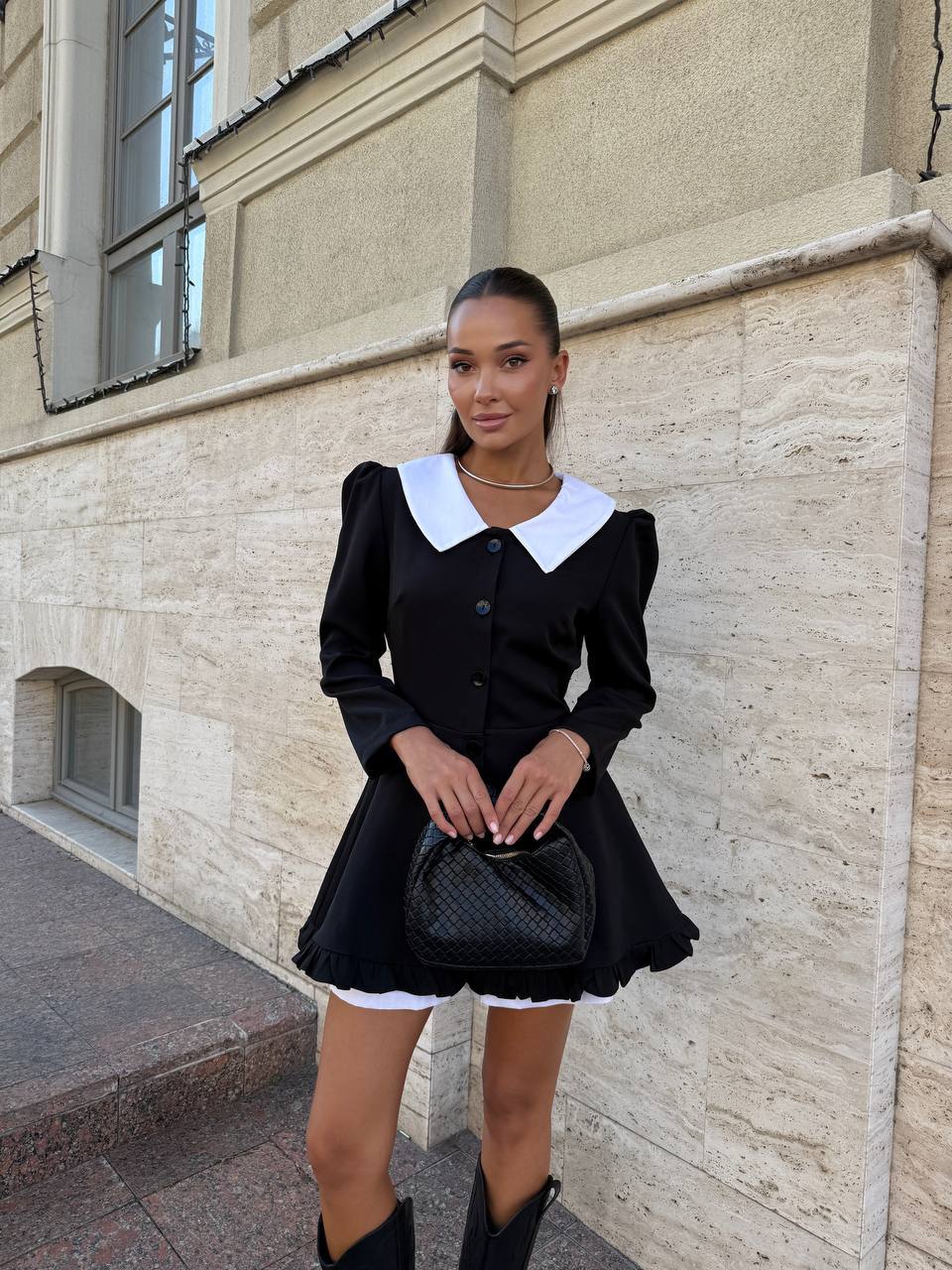 Комбинированное платье мини+шорты черного цвета 34001