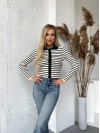 Короткий кардиган с пуговицами в полоску молочного цвета 29980