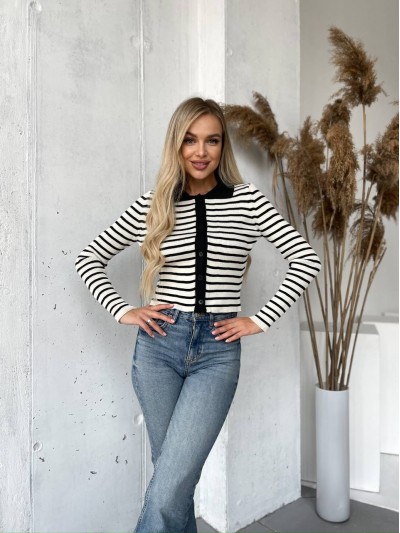 Короткий кардиган із ґудзиками в смужку молочного кольору 29980