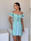Коротка сукня з розрізом бiрюзового кольору 32098
