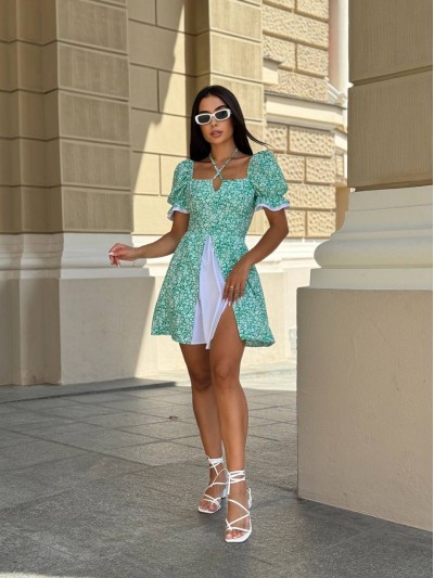 Короткое платье с разрезом зеленого цвета 32094