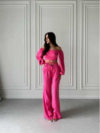 Костюм топ + штани малинового кольору 34220