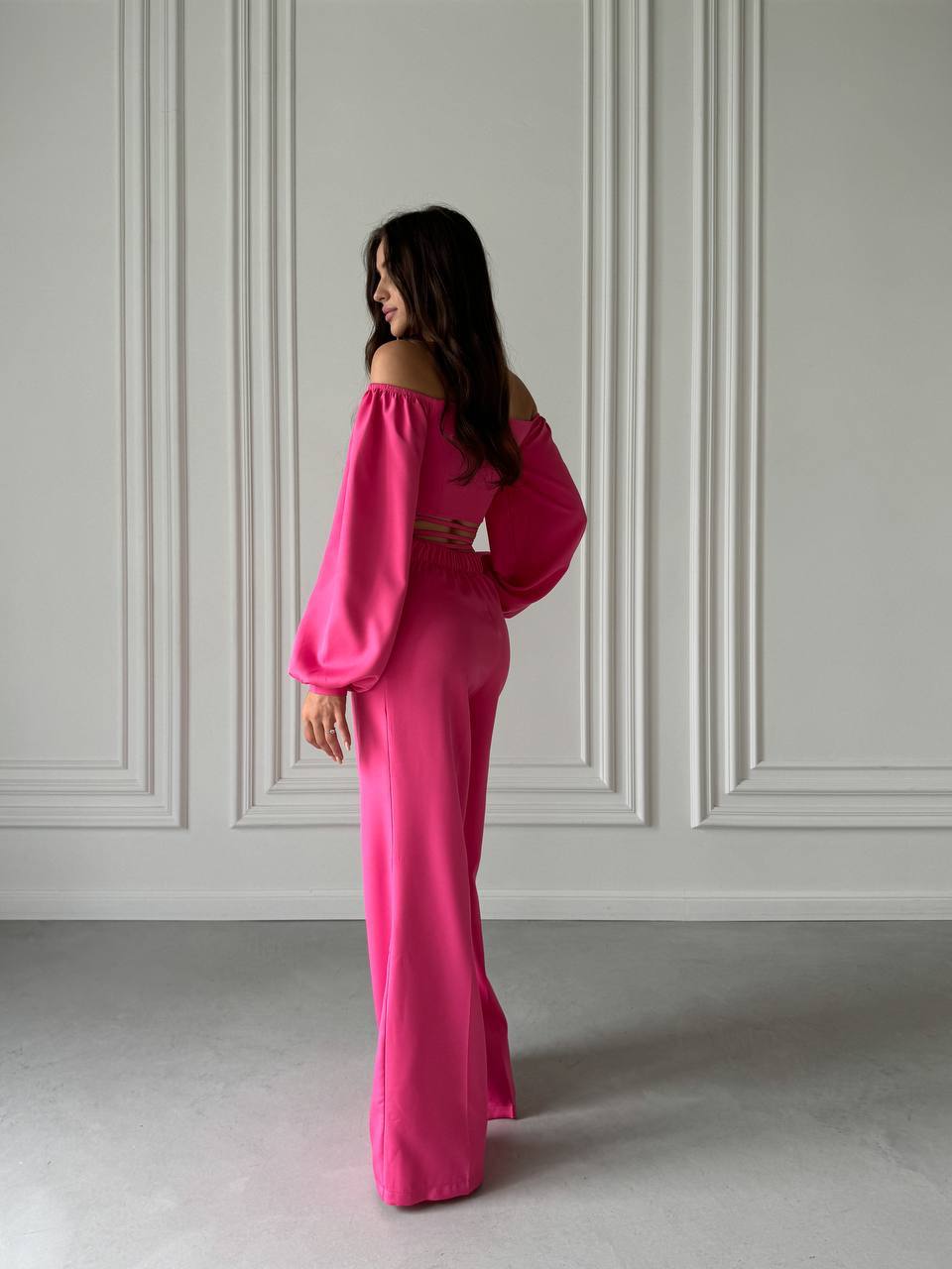 Костюм топ + штани малинового кольору 34220