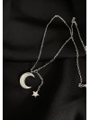 Кулон Місяць та зірка з ланцюжком срібного кольору 32423