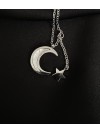 Кулон Місяць та зірка з ланцюжком срібного кольору 32423