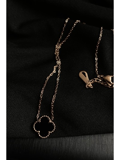 Кулон з ланцюжком двобічний (чорний+червоний)  золотого кольору 30620