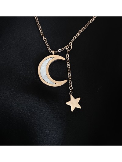 Кулон Місяць та зірка з ланцюжком золотого кольору 32422