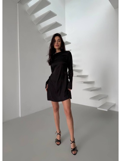 Легкое шелковое платье мини черного цвета 30413