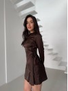 Легкое шелковое платье мини коричневого цвета 34684