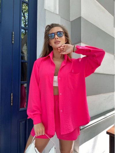 Легкий костюм 2-ка с шортами малинового цвета 28906